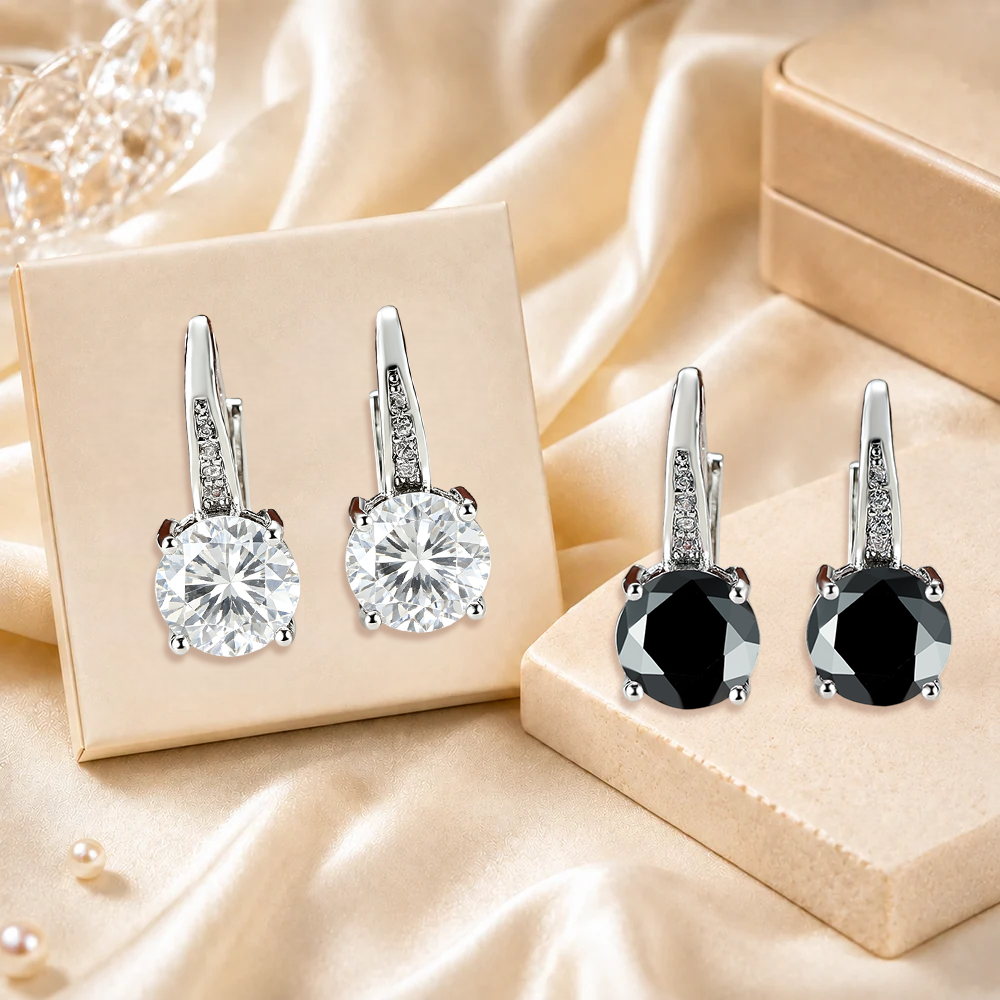 💎2 PAARE 🤍 Weißer Kristall + 🖤 Onyxschwarz