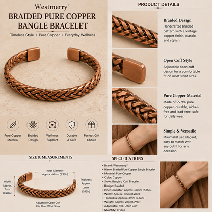 Westmerry® Braided Pure Copper Bangle Bracelet