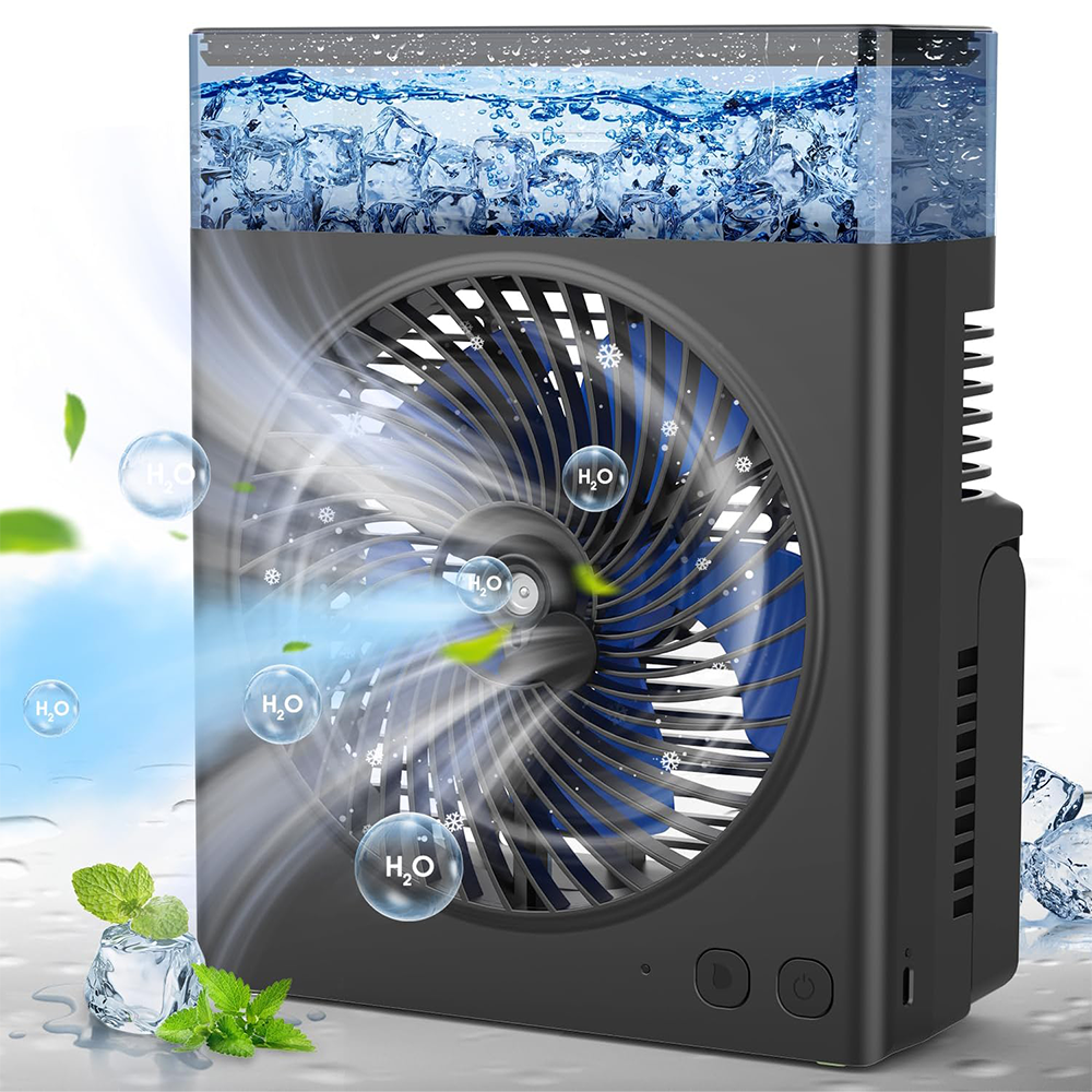 ❄️ BVJ Portable Misting Fan with 600ml Water Tank | ❄️Up to 30H Battery Life • USB Rechargeable • Quiet & Compact | Perfect for Home, Office, Camping & Travel