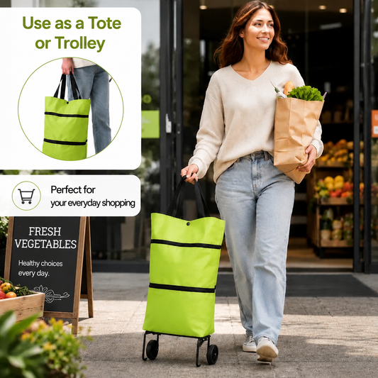 🛒 New Foldable Shopping Trolley – Waterproof, Sturdy & 2-in-1 Carry Bag Design!