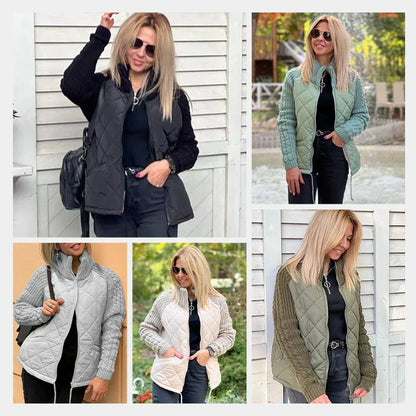 🔥Letzter Tag: 60% Rabatt! ⏰🧥Gestrickte Patchwork-Pufferjacke für Damen🎁